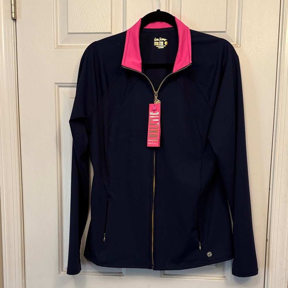 Lilly Pulitzer Navy Blue Luxletic Jacket with Pink Accents